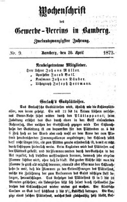 Wochenschrift des Gewerbe-Vereins der Stadt Bamberg Sonntag 20. April 1873