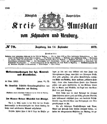 Königlich Bayerisches Kreis-Amtsblatt von Schwaben und Neuburg Samstag 14. September 1872