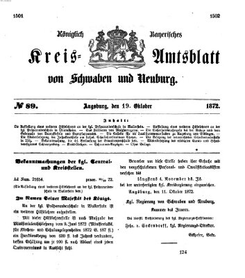 Königlich Bayerisches Kreis-Amtsblatt von Schwaben und Neuburg Samstag 19. Oktober 1872
