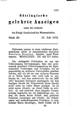 Göttingische gelehrte Anzeigen (Göttingische Zeitungen von gelehrten Sachen) Mittwoch 17. Juli 1872