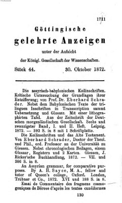 Göttingische gelehrte Anzeigen (Göttingische Zeitungen von gelehrten Sachen) Mittwoch 30. Oktober 1872
