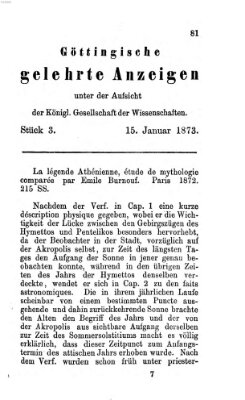 Göttingische gelehrte Anzeigen (Göttingische Zeitungen von gelehrten Sachen) Mittwoch 15. Januar 1873