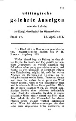 Göttingische gelehrte Anzeigen (Göttingische Zeitungen von gelehrten Sachen) Mittwoch 23. April 1873