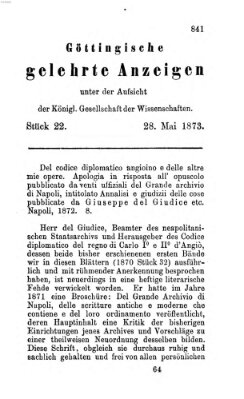 Göttingische gelehrte Anzeigen (Göttingische Zeitungen von gelehrten Sachen) Mittwoch 28. Mai 1873