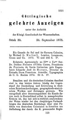 Göttingische gelehrte Anzeigen (Göttingische Zeitungen von gelehrten Sachen) Mittwoch 24. September 1873