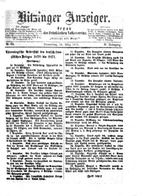 Kitzinger Anzeiger Donnerstag 16. März 1871