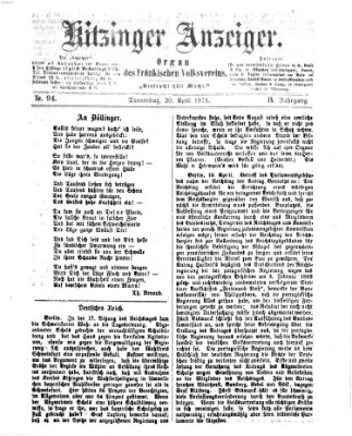 Kitzinger Anzeiger Donnerstag 20. April 1871