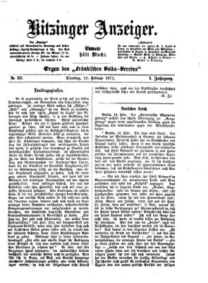 Kitzinger Anzeiger Dienstag 13. Februar 1872