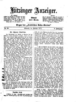 Kitzinger Anzeiger Mittwoch 14. Februar 1872