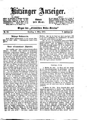 Kitzinger Anzeiger Samstag 2. März 1872