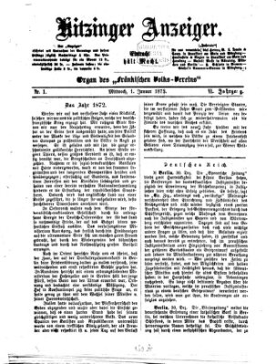 Kitzinger Anzeiger Mittwoch 1. Januar 1873