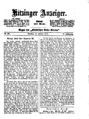 Kitzinger Anzeiger Dienstag 11. Februar 1873