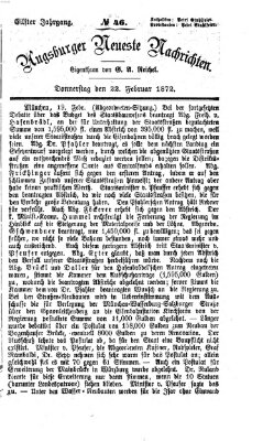 Augsburger neueste Nachrichten Donnerstag 22. Februar 1872