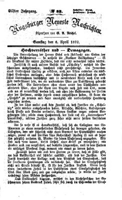 Augsburger neueste Nachrichten Samstag 6. April 1872