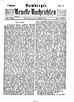 Bamberger neueste Nachrichten Donnerstag 16. Februar 1871
