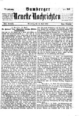 Bamberger neueste Nachrichten Montag 15. April 1872