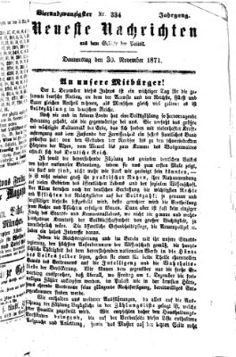 Neueste Nachrichten aus dem Gebiete der Politik Donnerstag 30. November 1871