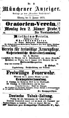 Münchener Anzeiger (Münchner neueste Nachrichten) Montag 2. Januar 1871