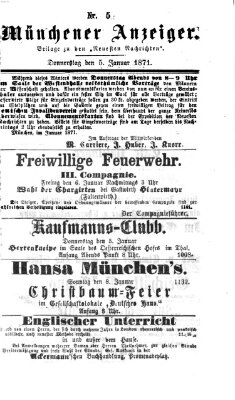 Münchener Anzeiger (Münchner neueste Nachrichten) Donnerstag 5. Januar 1871
