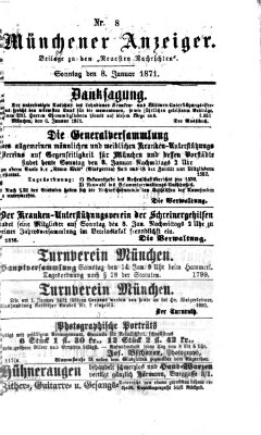 Münchener Anzeiger (Neueste Nachrichten aus dem Gebiete der Politik) Sonntag 8. Januar 1871