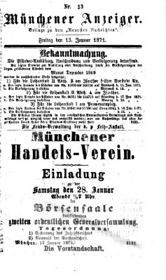Münchener Anzeiger (Neueste Nachrichten aus dem Gebiete der Politik) Freitag 13. Januar 1871