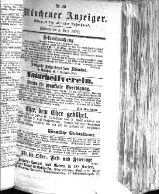 Münchener Anzeiger (Neueste Nachrichten aus dem Gebiete der Politik) Mittwoch 5. April 1871