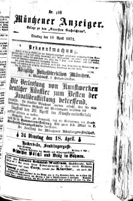 Münchener Anzeiger (Münchner neueste Nachrichten) Dienstag 18. April 1871