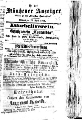 Münchener Anzeiger (Münchner neueste Nachrichten) Mittwoch 26. April 1871
