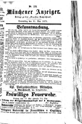 Münchener Anzeiger (Neueste Nachrichten aus dem Gebiete der Politik) Donnerstag 11. Mai 1871