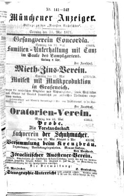 Münchener Anzeiger (Neueste Nachrichten aus dem Gebiete der Politik) Sonntag 21. Mai 1871