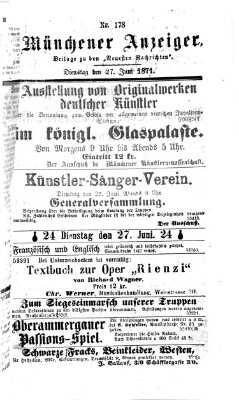 Münchener Anzeiger (Neueste Nachrichten aus dem Gebiete der Politik) Dienstag 27. Juni 1871