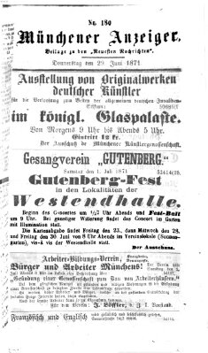Münchener Anzeiger (Münchner neueste Nachrichten) Donnerstag 29. Juni 1871