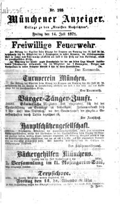 Münchener Anzeiger (Neueste Nachrichten aus dem Gebiete der Politik) Freitag 14. Juli 1871