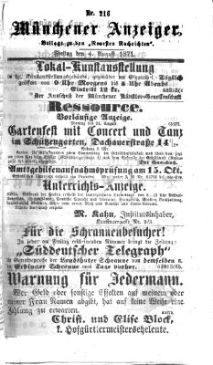 Münchener Anzeiger (Münchner neueste Nachrichten) Freitag 4. August 1871