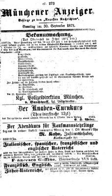 Münchener Anzeiger (Münchner neueste Nachrichten) Samstag 30. September 1871