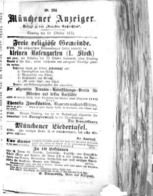 Münchener Anzeiger (Neueste Nachrichten aus dem Gebiete der Politik) Dienstag 10. Oktober 1871