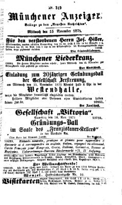 Münchener Anzeiger (Münchner neueste Nachrichten) Mittwoch 15. November 1871