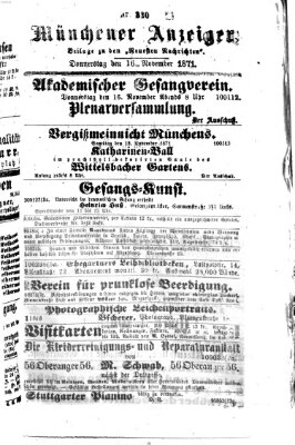 Münchener Anzeiger (Neueste Nachrichten aus dem Gebiete der Politik) Donnerstag 16. November 1871