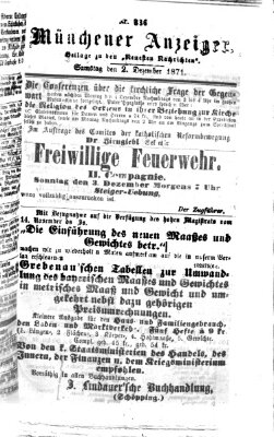 Münchener Anzeiger (Münchner neueste Nachrichten) Samstag 2. Dezember 1871