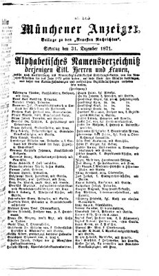 Münchener Anzeiger (Neueste Nachrichten aus dem Gebiete der Politik) Sonntag 31. Dezember 1871
