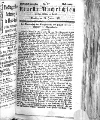 Neueste Nachrichten aus dem Gebiete der Politik (Münchner neueste Nachrichten) Samstag 27. Januar 1872