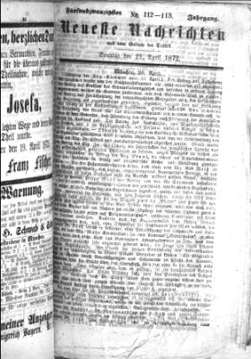 Neueste Nachrichten aus dem Gebiete der Politik (Münchner neueste Nachrichten) Sonntag 21. April 1872