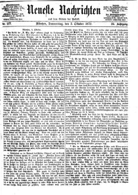 Neueste Nachrichten aus dem Gebiete der Politik (Münchner neueste Nachrichten) Donnerstag 3. Oktober 1872