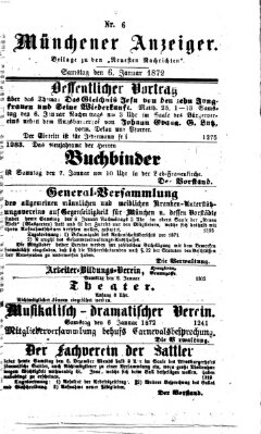 Münchener Anzeiger (Neueste Nachrichten aus dem Gebiete der Politik) Samstag 6. Januar 1872