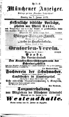 Münchener Anzeiger (Münchner neueste Nachrichten) Sonntag 7. Januar 1872