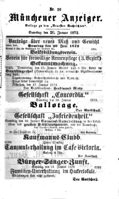 Münchener Anzeiger (Münchner neueste Nachrichten) Samstag 20. Januar 1872