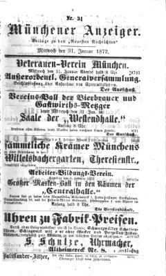 Münchener Anzeiger (Münchner neueste Nachrichten) Mittwoch 31. Januar 1872