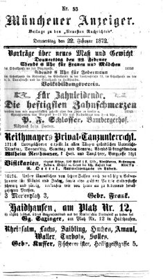 Münchener Anzeiger (Münchner neueste Nachrichten) Donnerstag 22. Februar 1872