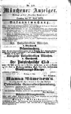 Münchener Anzeiger (Münchner neueste Nachrichten) Samstag 27. April 1872