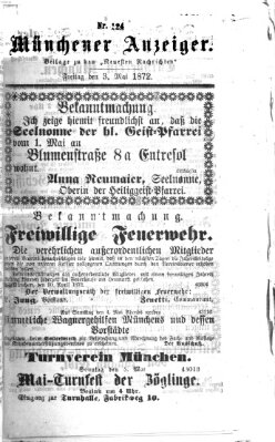 Münchener Anzeiger (Münchner neueste Nachrichten) Freitag 3. Mai 1872
